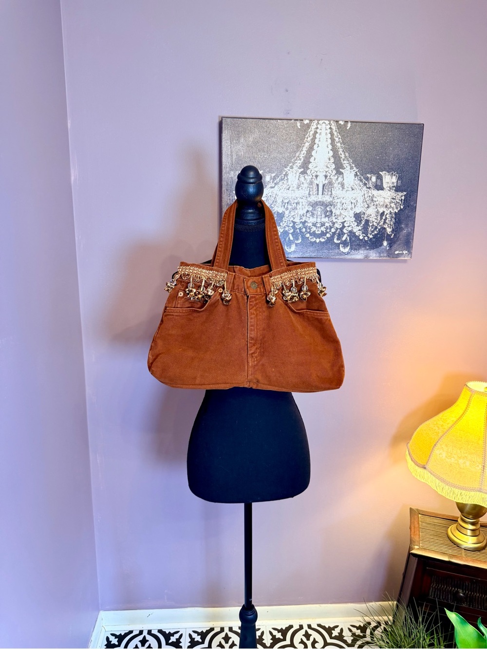 Levi Jeans Rust Brown Shoulder Bag with Tassel Bell Trim